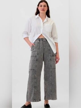 GAP High Rise Wide-Leg Gray/Black Wash Cargo Jeans (XS)